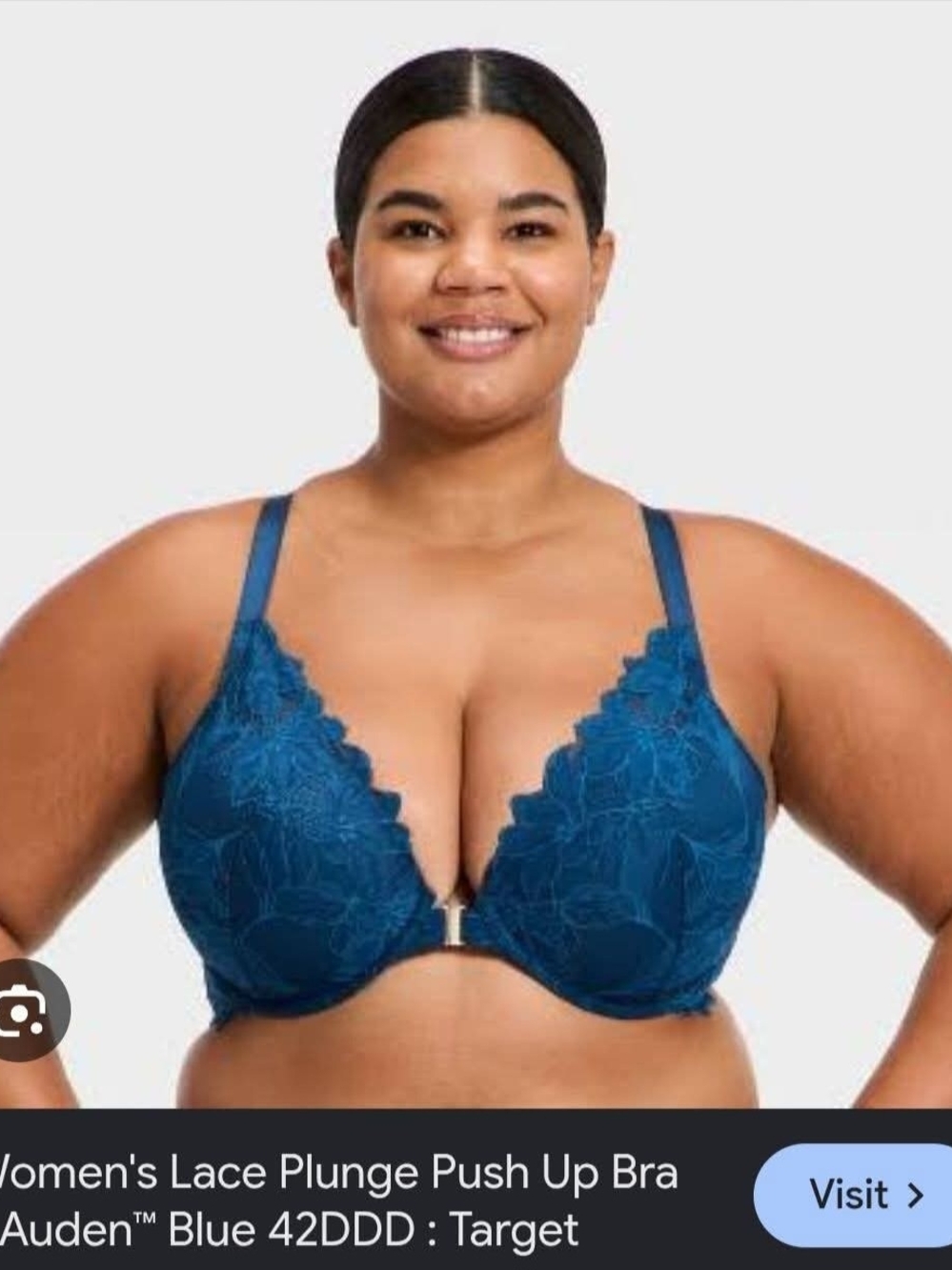 Auden Teal-Blue Lace Plunge Push-Up Bra